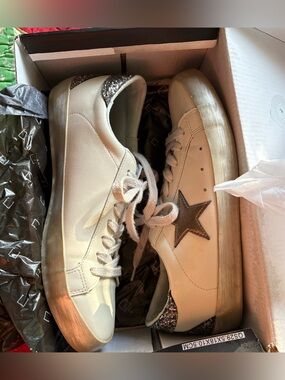ShuShop White Sneakers with Black Glitter Heel Accents